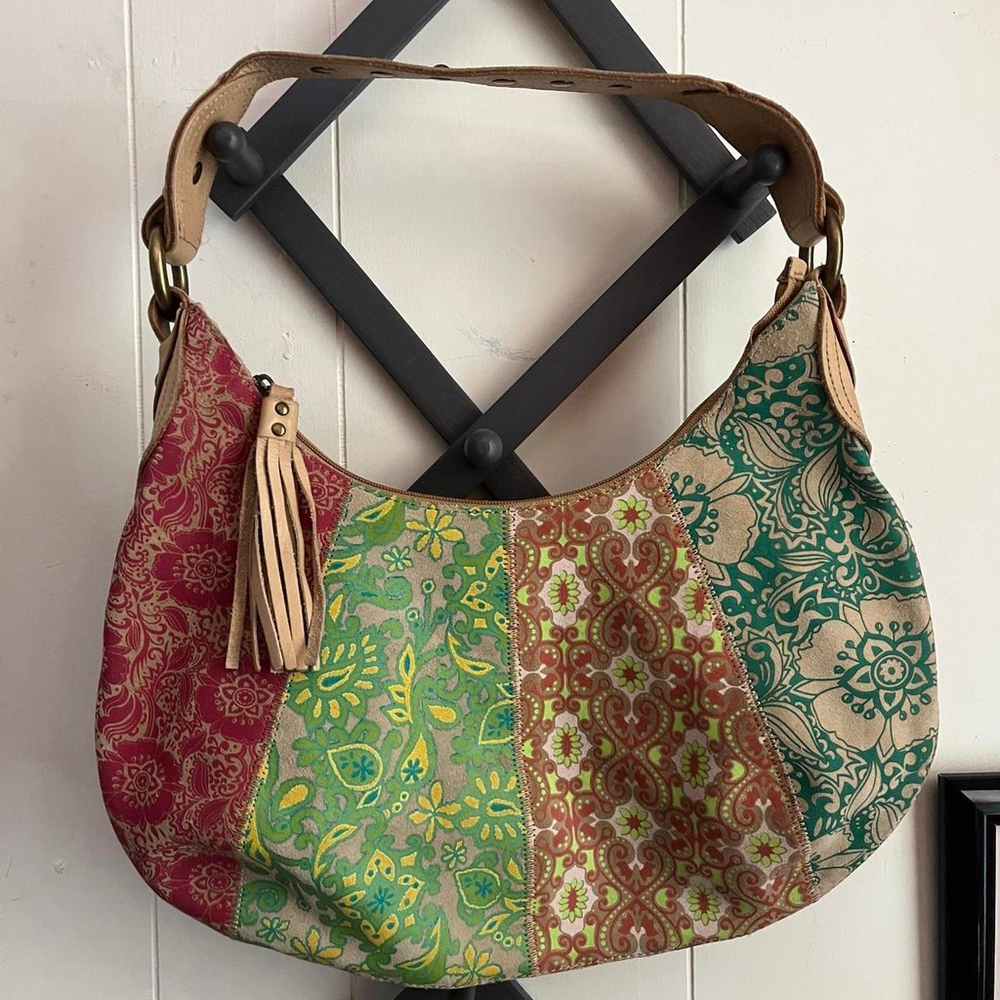 Multi Colored Genuine Leather Patchwork Shoulder … - image 1